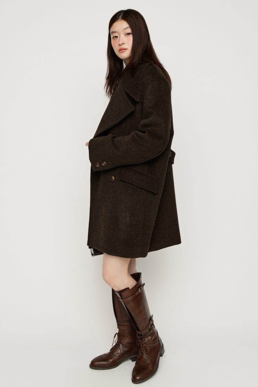 BIG COLLAR DOUBLE MIDI コート BRN FREE