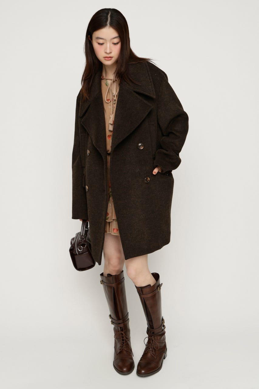 BIG COLLAR DOUBLE MIDI コート BRN FREE