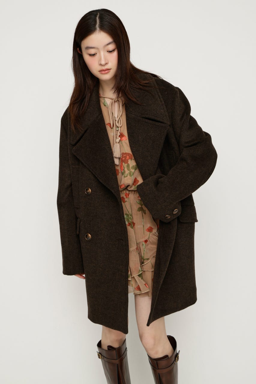 BIG COLLAR DOUBLE MIDI コート BRN FREE