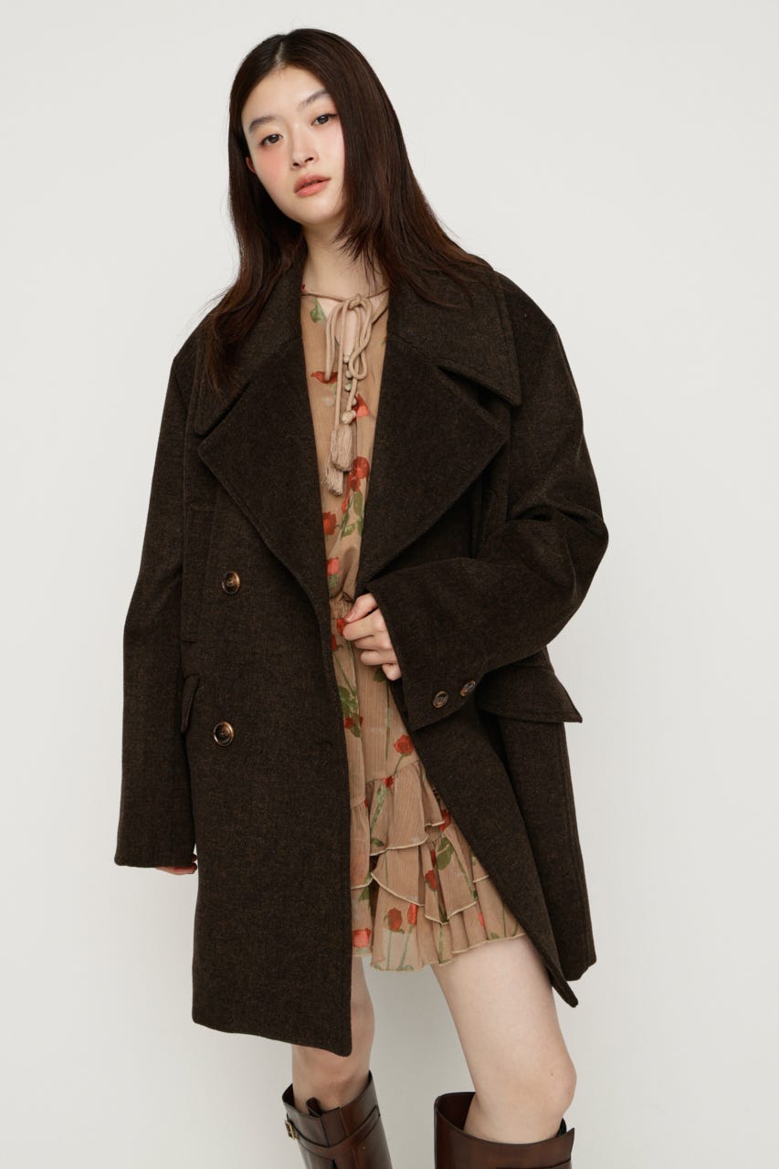BIG COLLAR DOUBLE MIDI コート BRN FREE