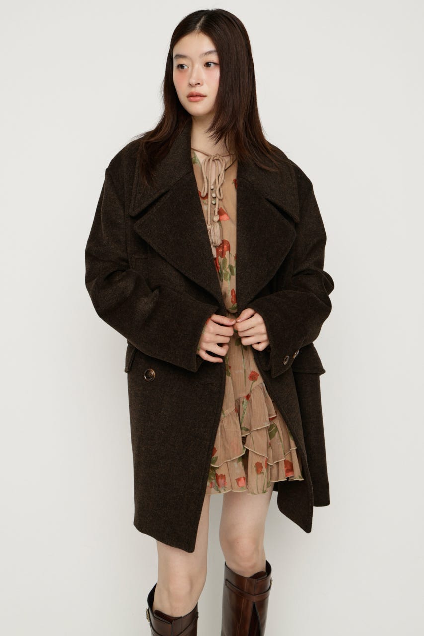 BIG COLLAR DOUBLE MIDI コート BRN FREE
