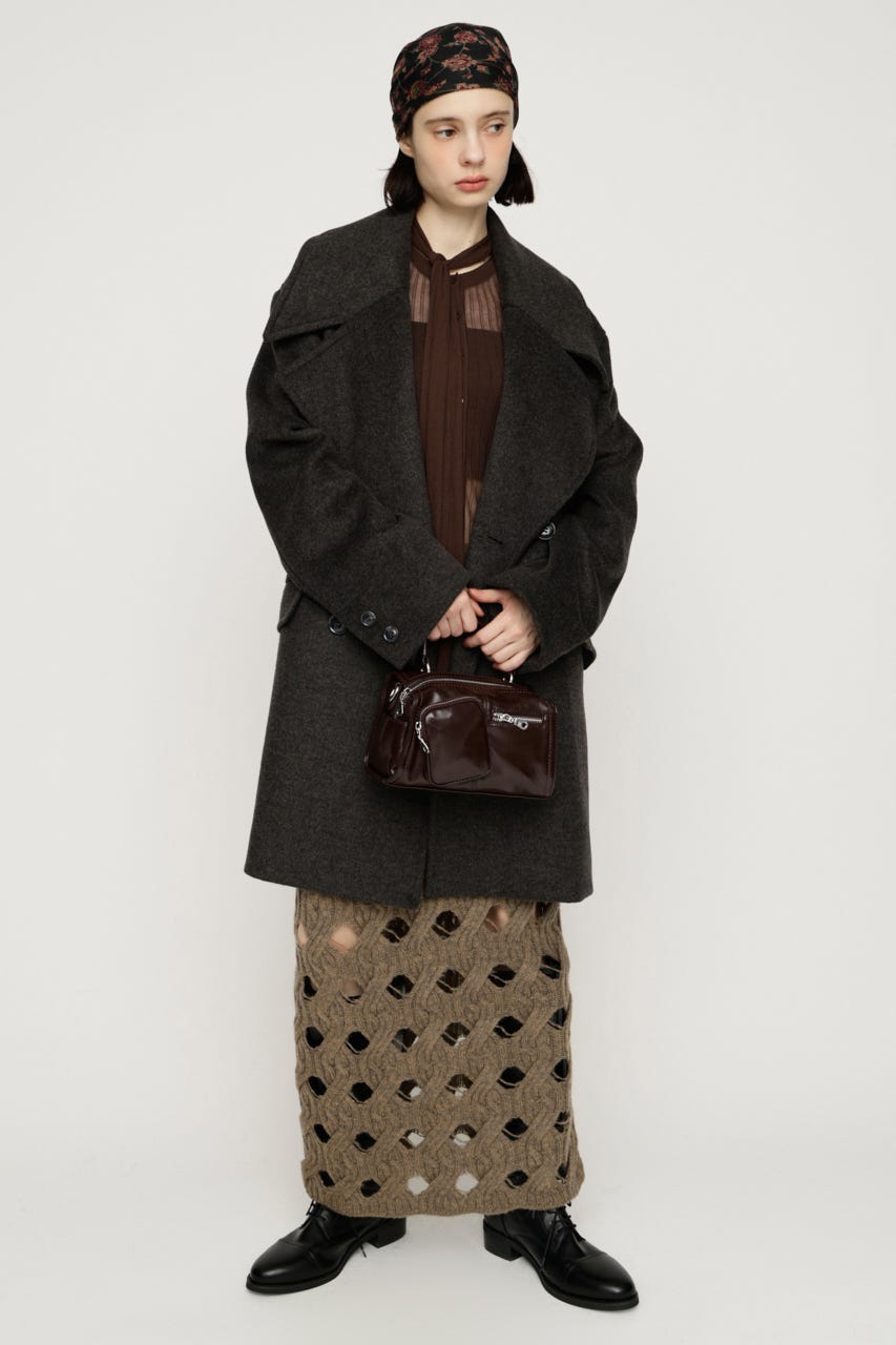BIG COLLAR DOUBLE MIDI コート T.GRY FREE