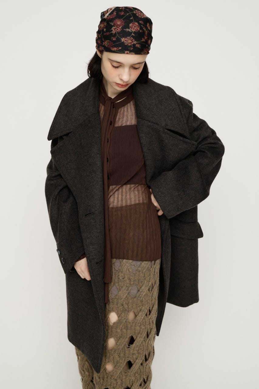 BIG COLLAR DOUBLE MIDI コート T.GRY FREE