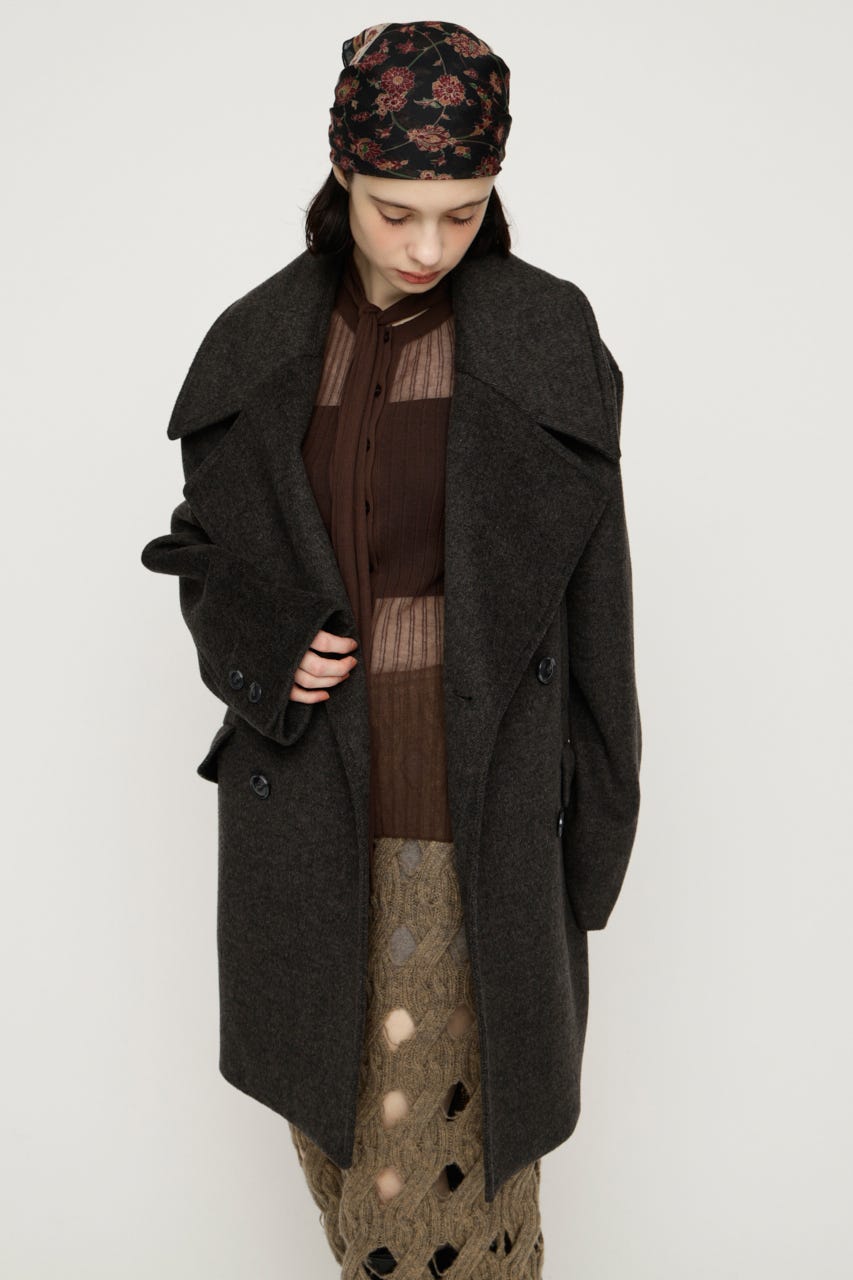 BIG COLLAR DOUBLE MIDI コート T.GRY FREE