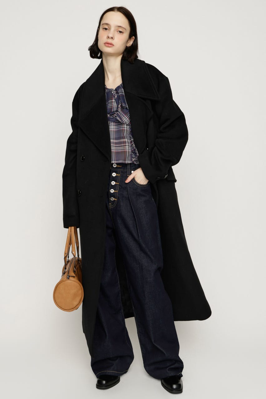 BIG COLLAR DOUBLE LONG コート BLK FREE