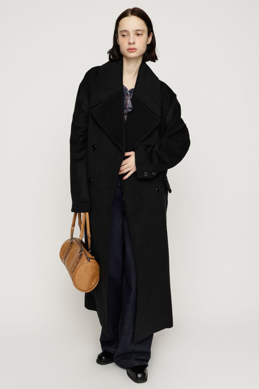 BIG COLLAR DOUBLE LONG コート BLK FREE