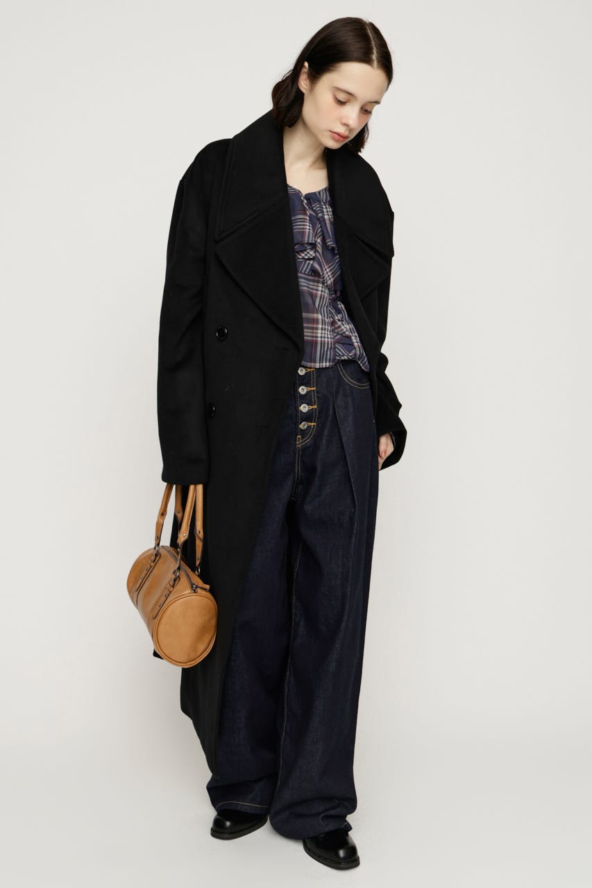 BIG COLLAR DOUBLE LONG コート BLK FREE
