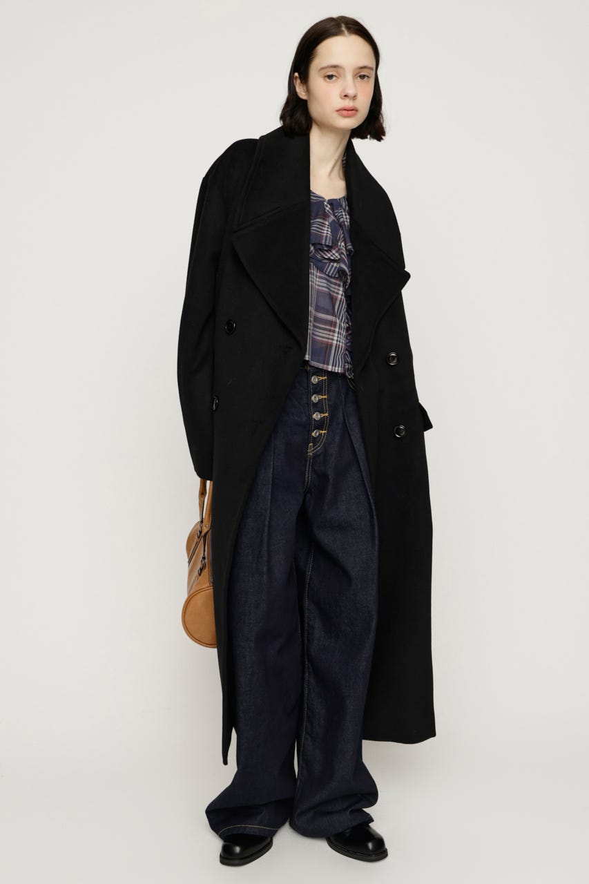 BIG COLLAR DOUBLE LONG コート BLK FREE