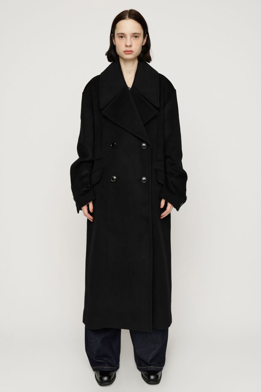 BIG COLLAR DOUBLE LONG コート BLK FREE