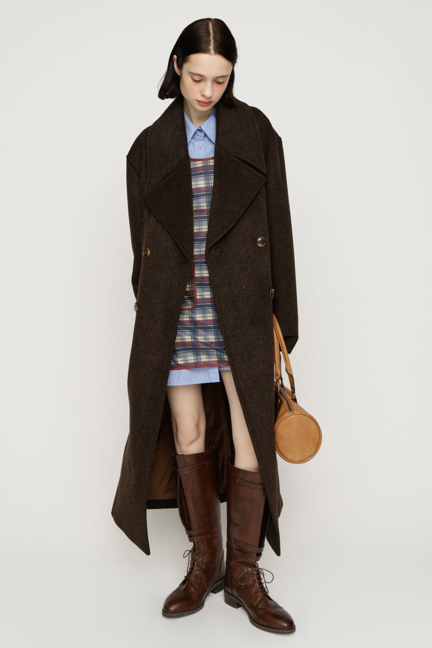 BIG COLLAR DOUBLE LONG コート BRN FREE