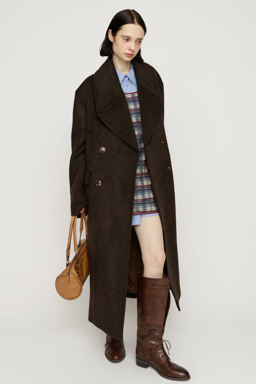 BIG COLLAR DOUBLE LONG コート BRN FREE