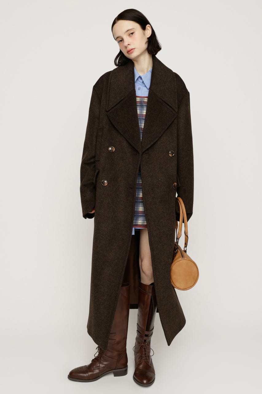 BIG COLLAR DOUBLE LONG コート BRN FREE