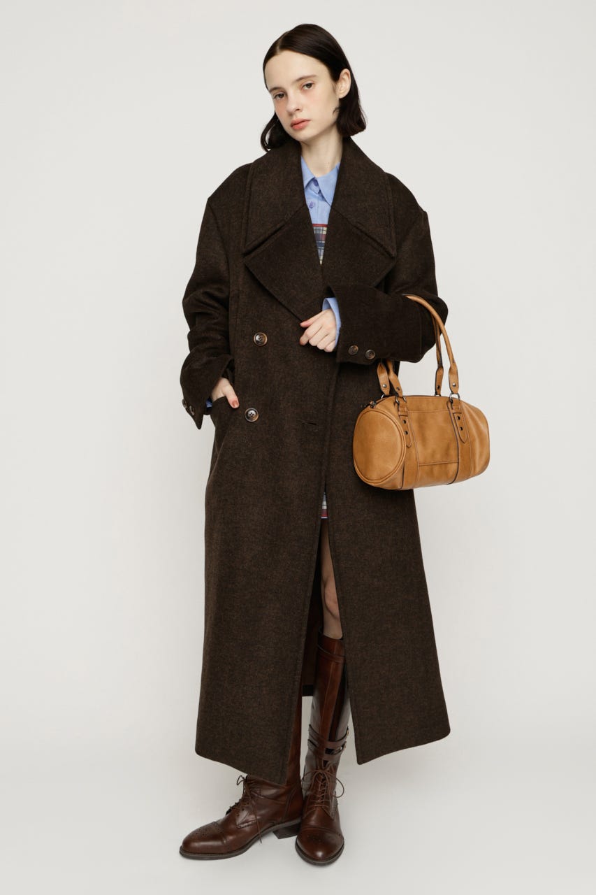 BIG COLLAR DOUBLE LONG コート BRN FREE