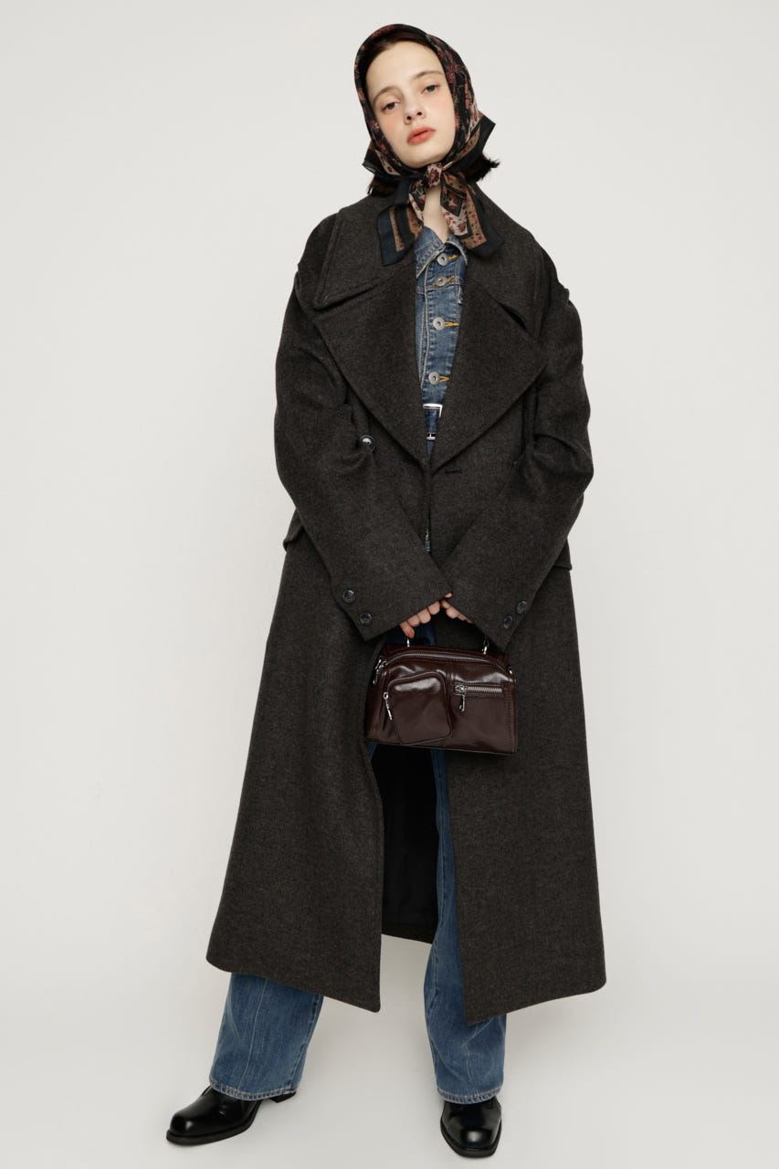 BIG COLLAR DOUBLE LONG コート T.GRY FREE