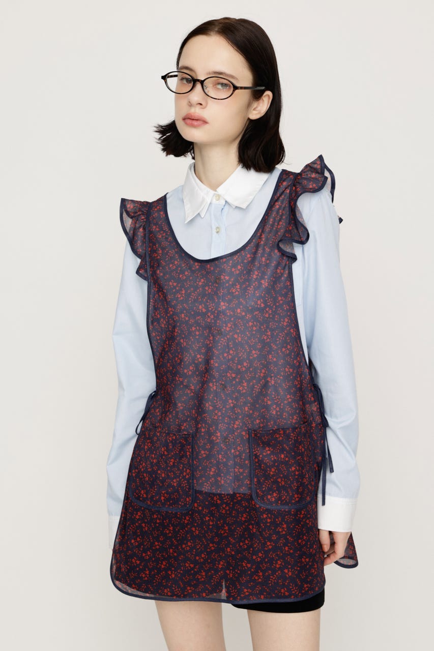 PIPING FRILL APRON M/RED FREE