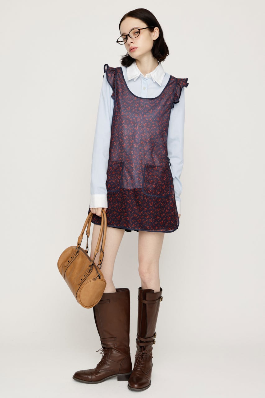 PIPING FRILL APRON M/RED FREE