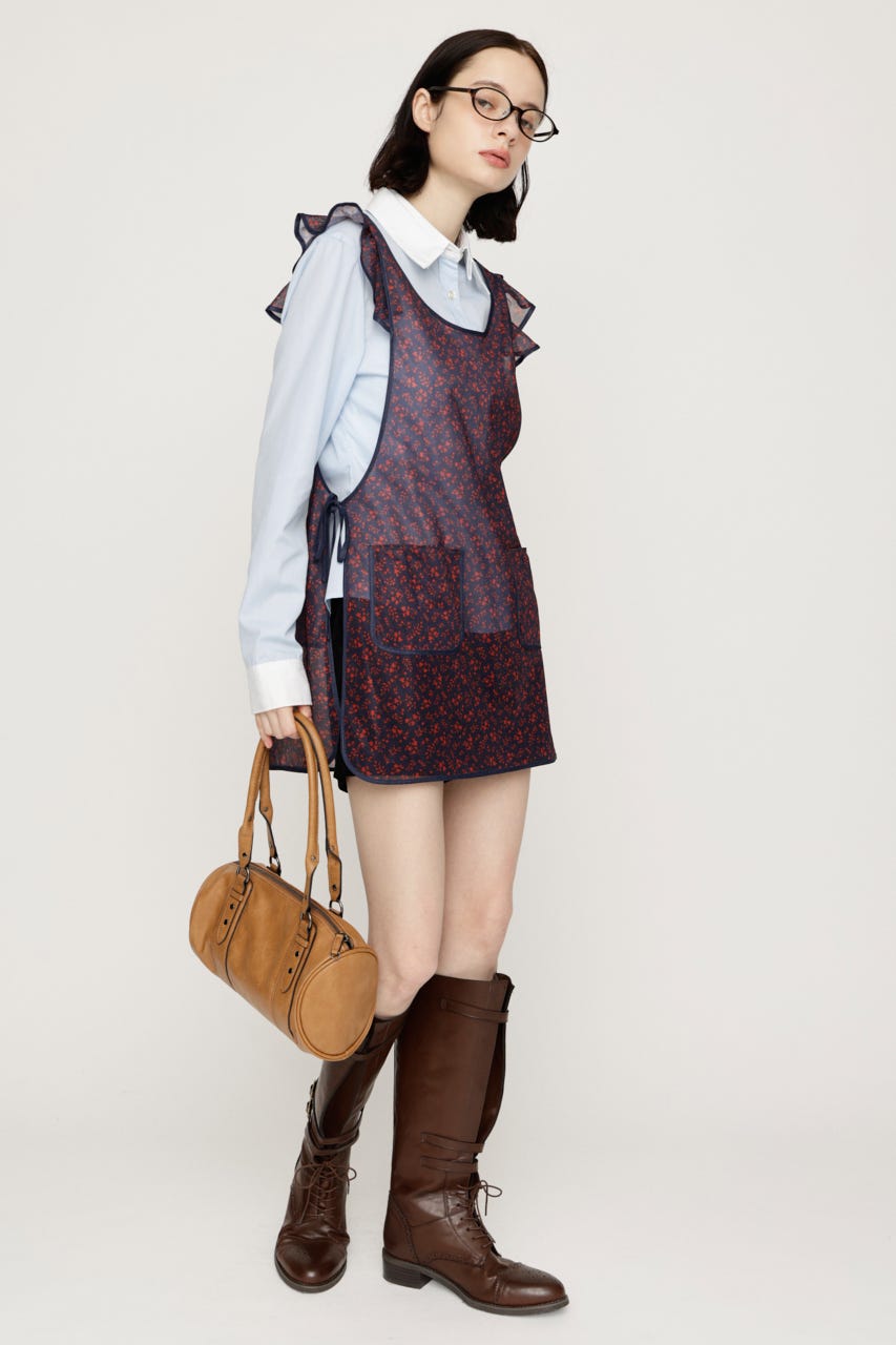 PIPING FRILL APRON M/RED FREE