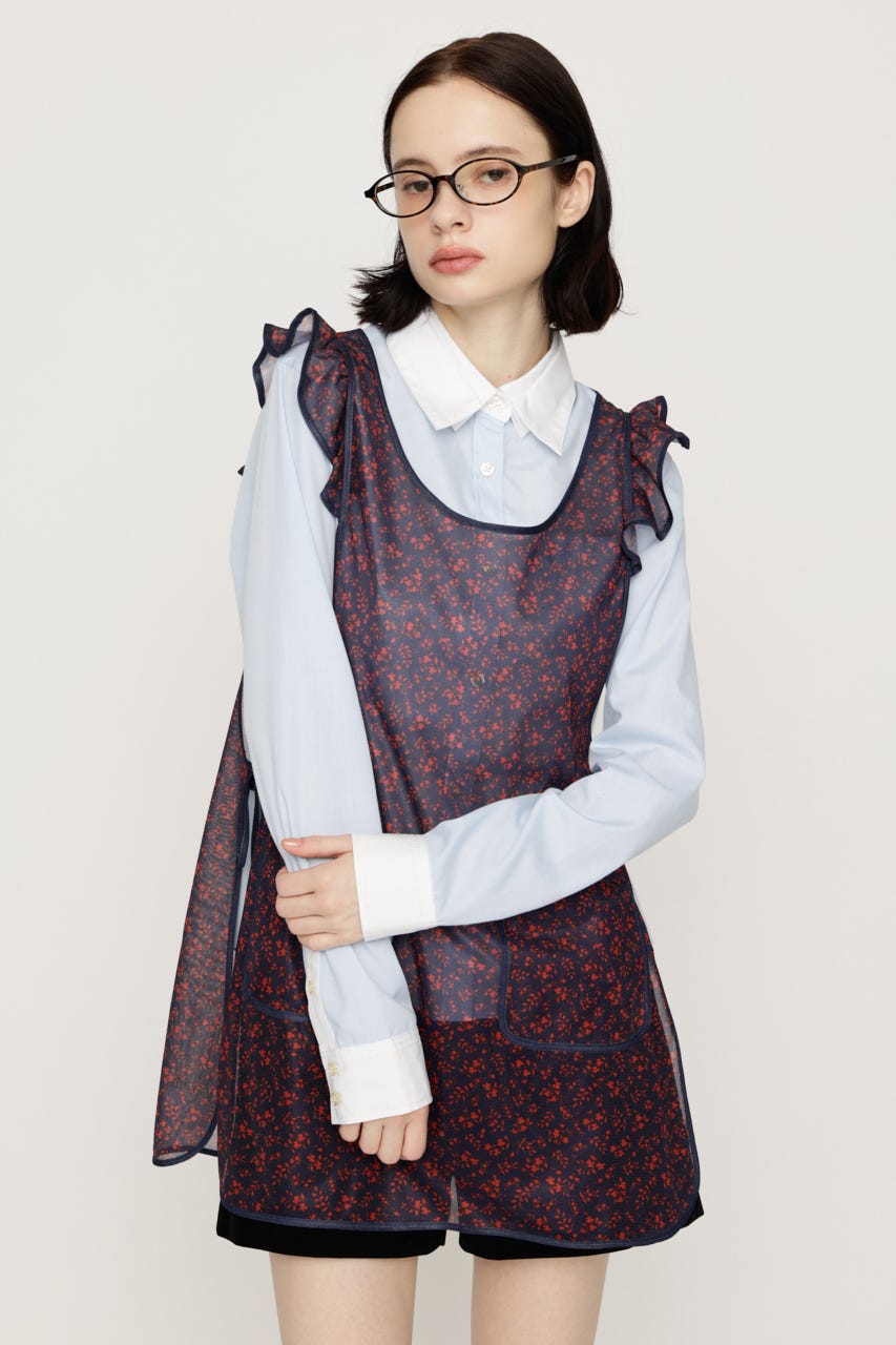 PIPING FRILL APRON M/RED FREE