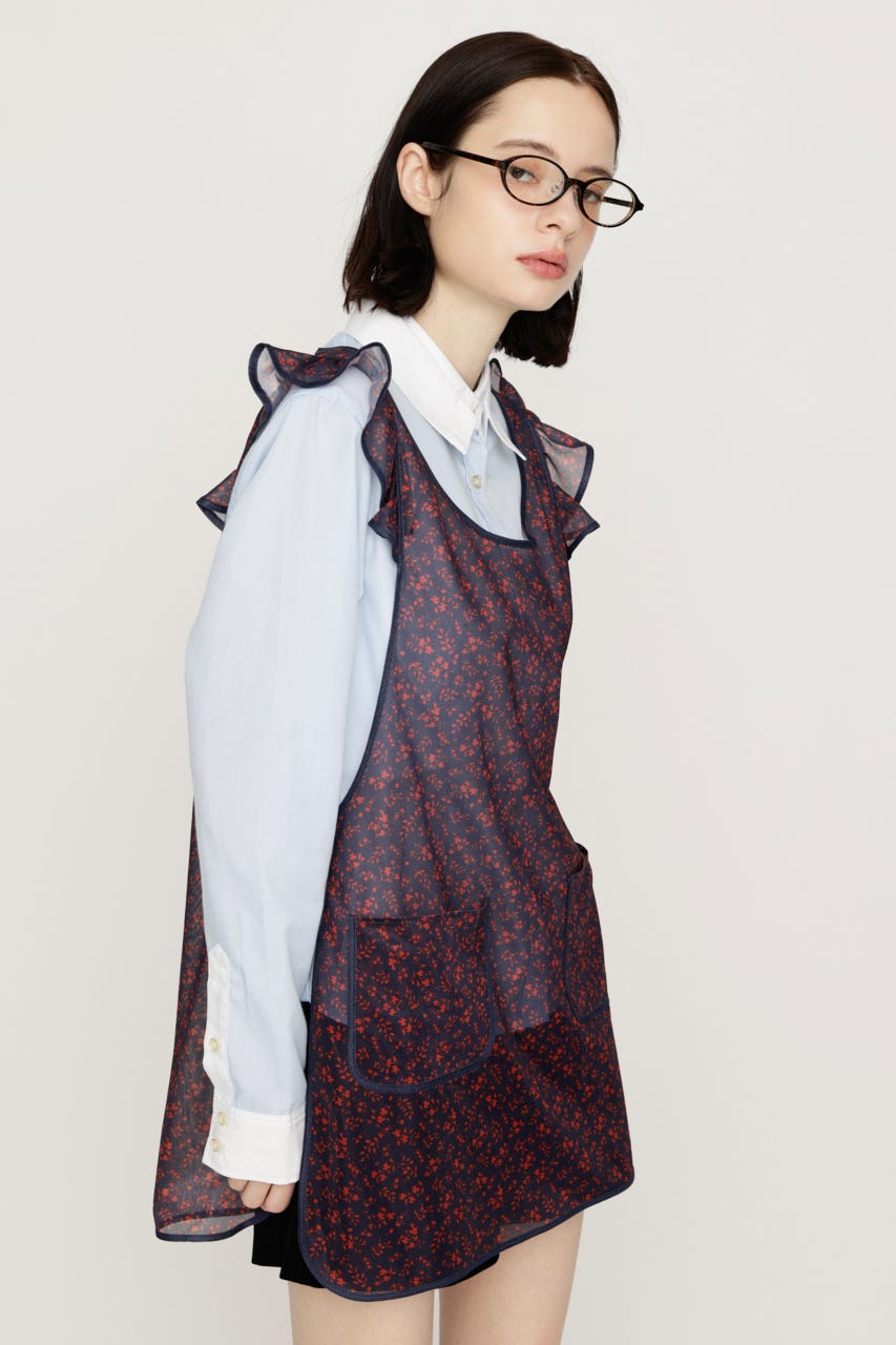 PIPING FRILL APRON M/RED FREE