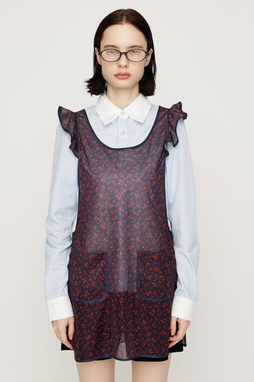 PIPING FRILL APRON M/RED FREE