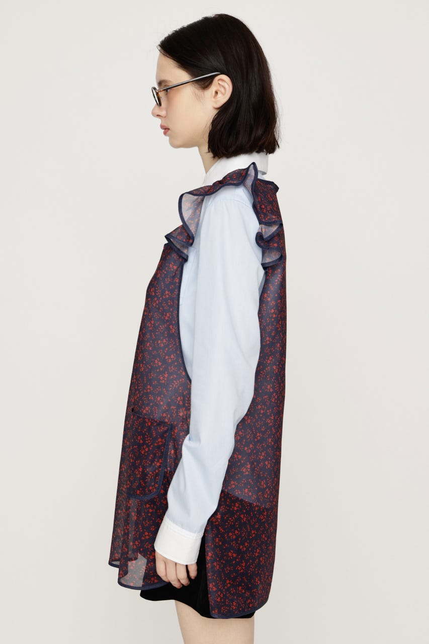 PIPING FRILL APRON M/RED FREE