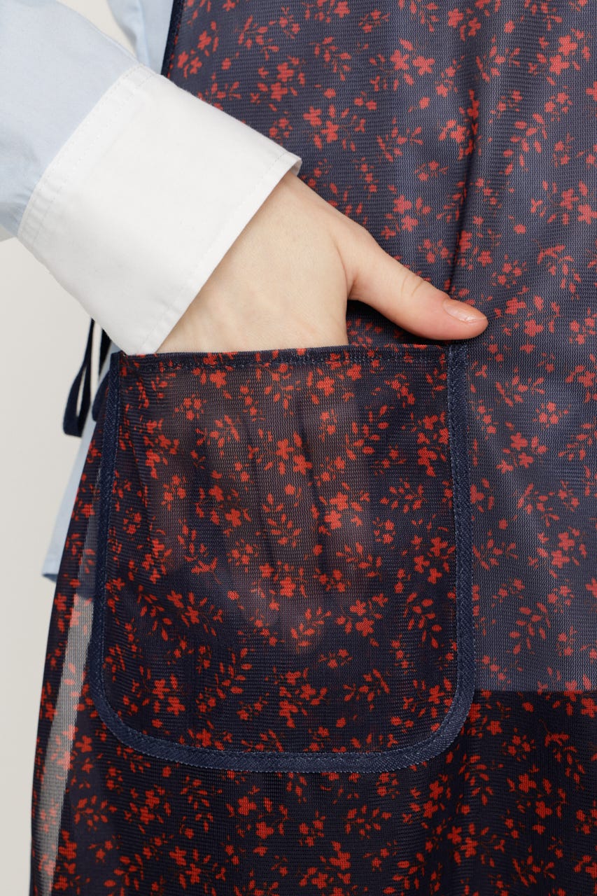 PIPING FRILL APRON M/RED FREE