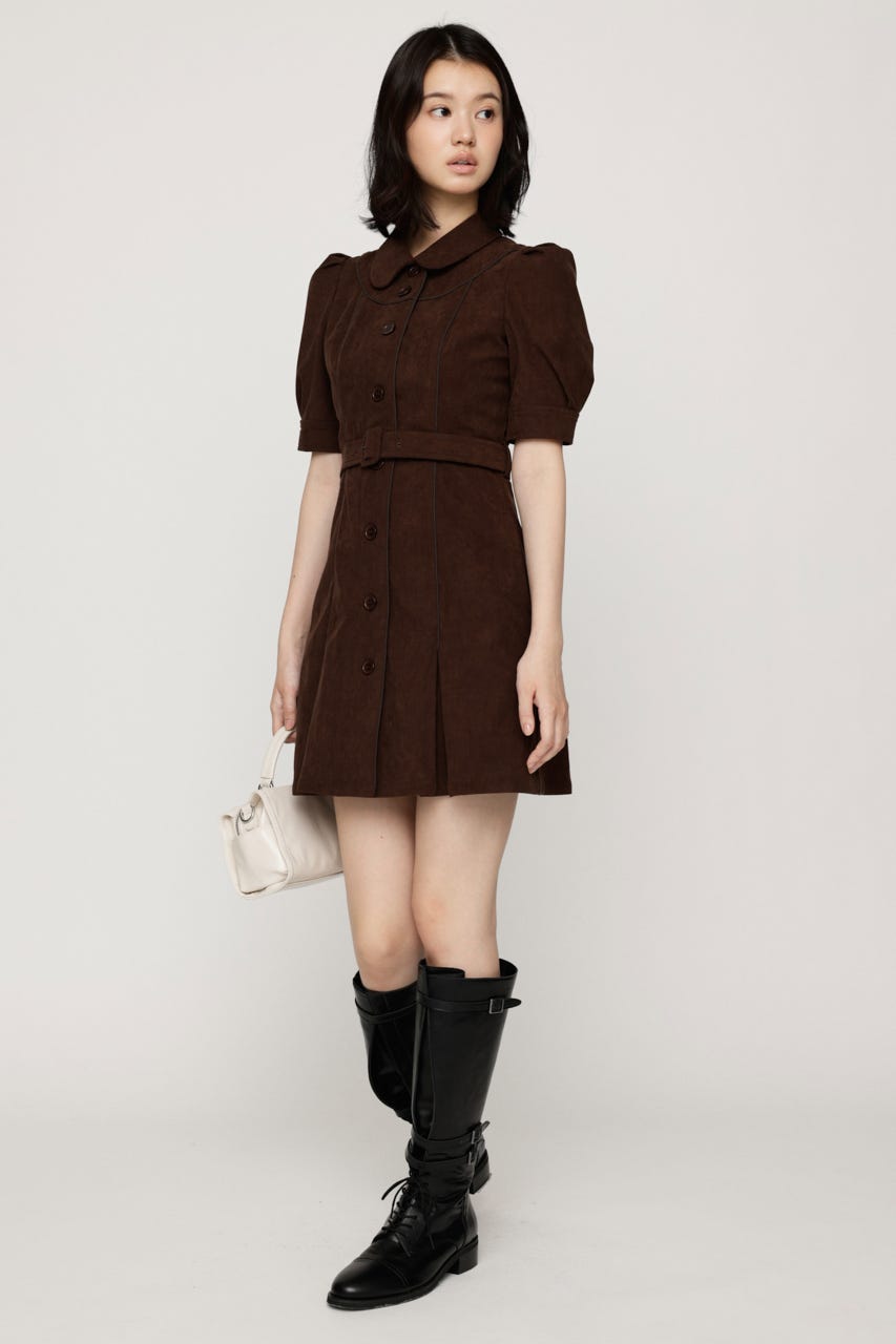 【AW PRE ORDER 第2弾】COLLAR BUTTON ショートワンピース BRN 2