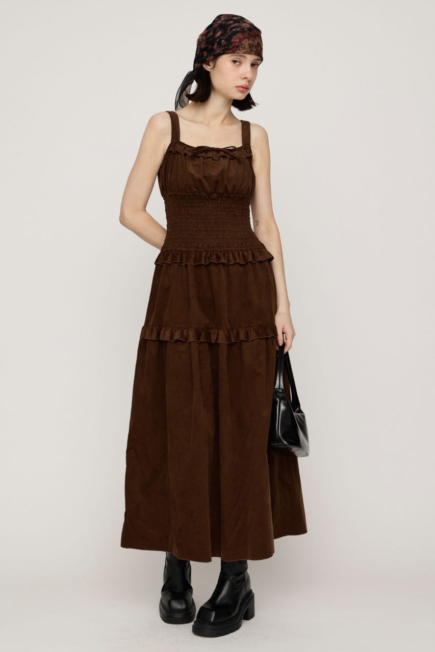 SHIRRING FRILL ロングワンピース BRN 1
