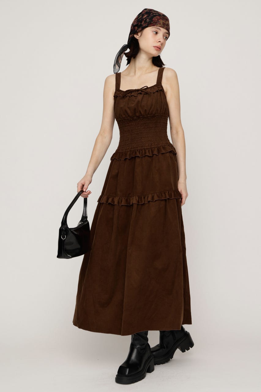 SHIRRING FRILL ロングワンピース BRN 1
