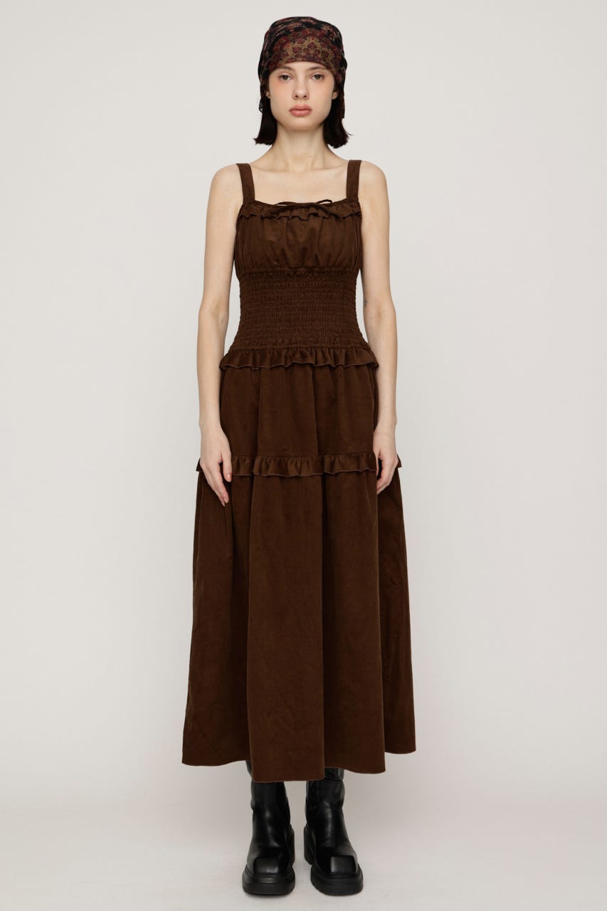 SHIRRING FRILL ロングワンピース BRN 1
