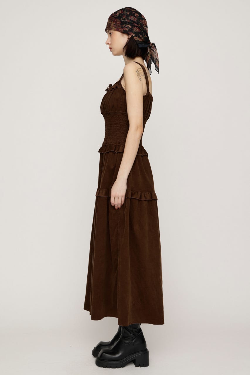 SHIRRING FRILL ロングワンピース BRN 1