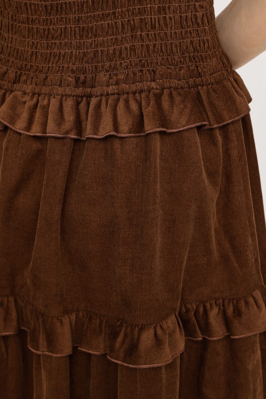 SHIRRING FRILL ロングワンピース BRN 1