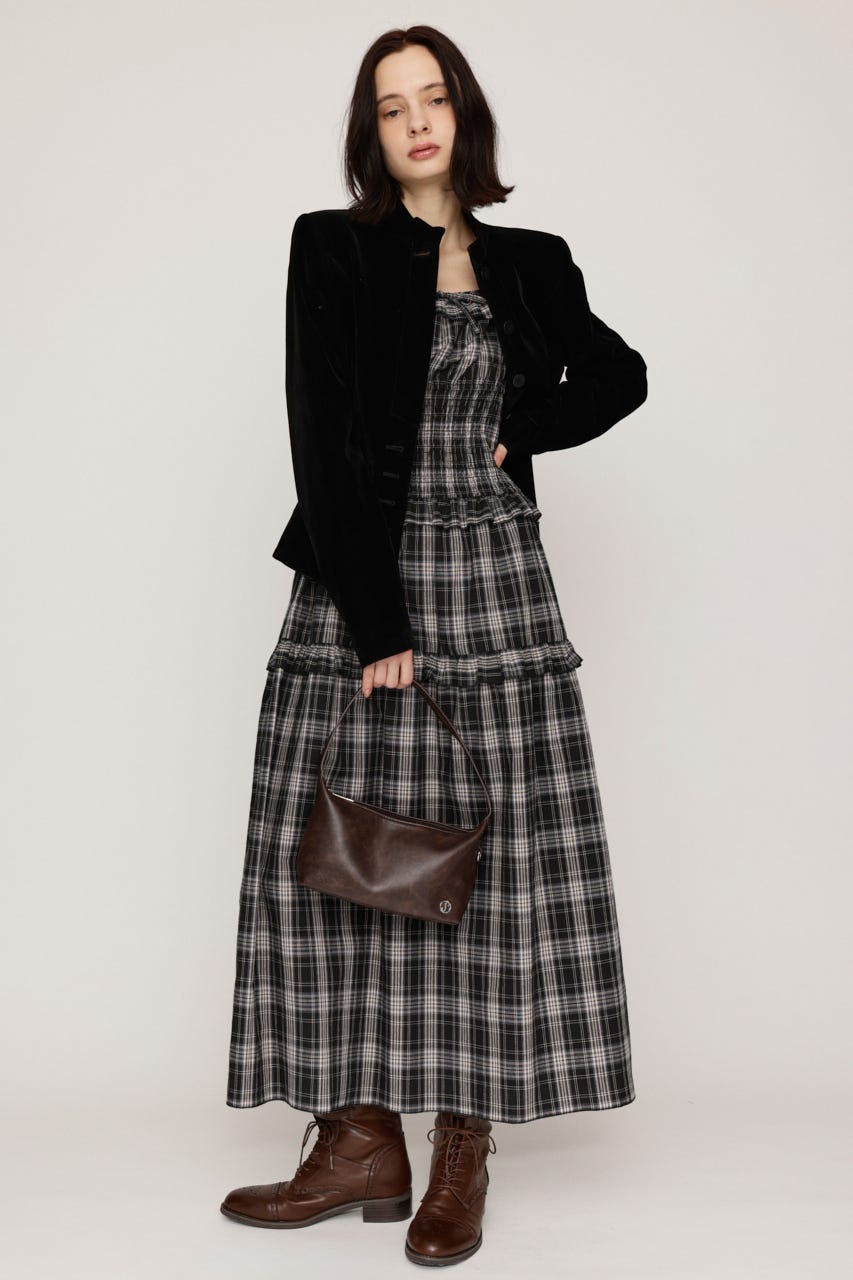 SHIRRING FRILL ロングワンピース M/BLK 2