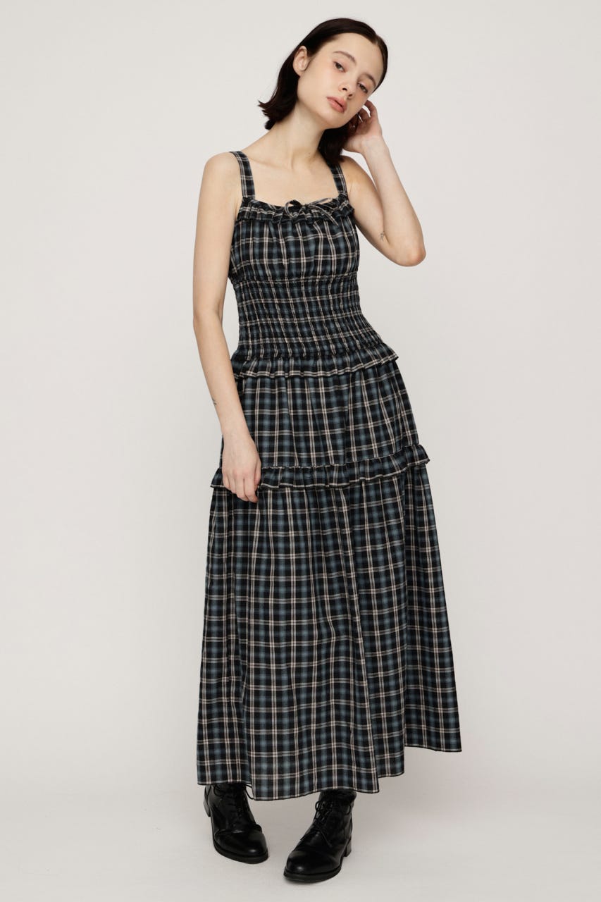 SHIRRING FRILL ロングワンピース M/NVY 1