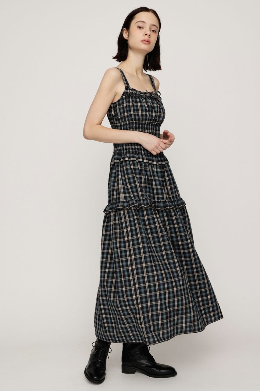 SHIRRING FRILL ロングワンピース M/NVY 1