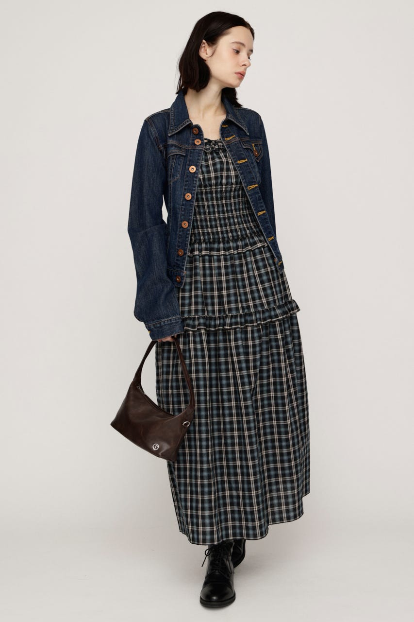 SHIRRING FRILL ロングワンピース M/NVY 1