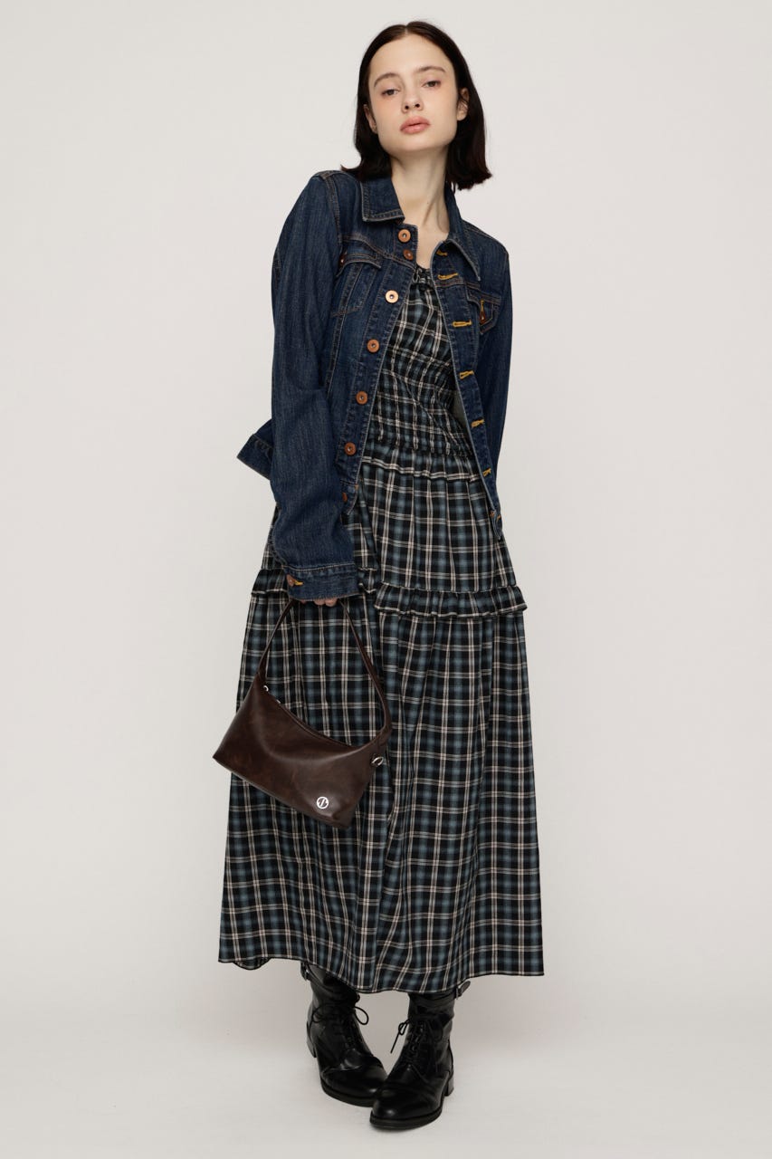 SHIRRING FRILL ロングワンピース M/NVY 1