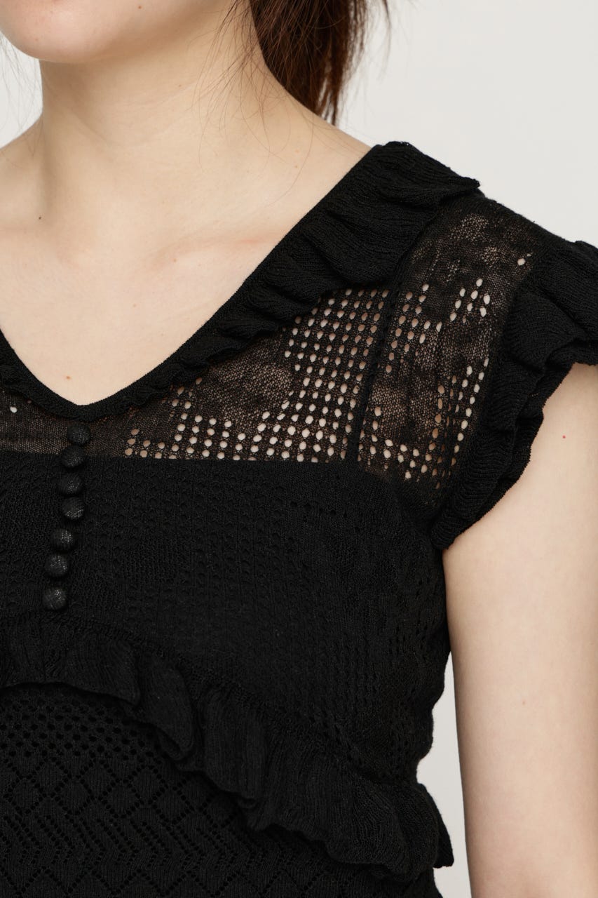 CROCHET FRILL トップス BLK FREE