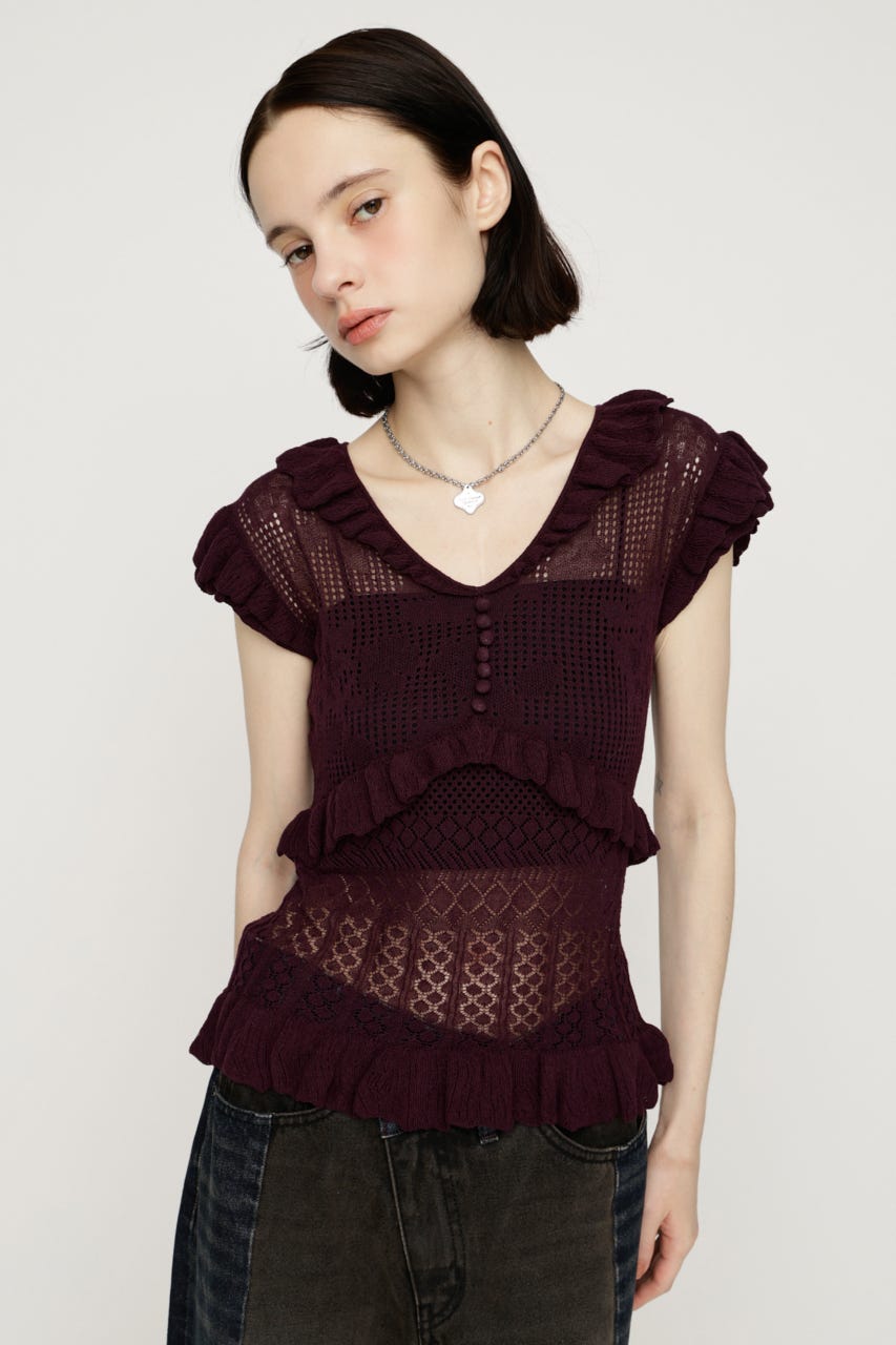 CROCHET FRILL トップス D/PUR FREE