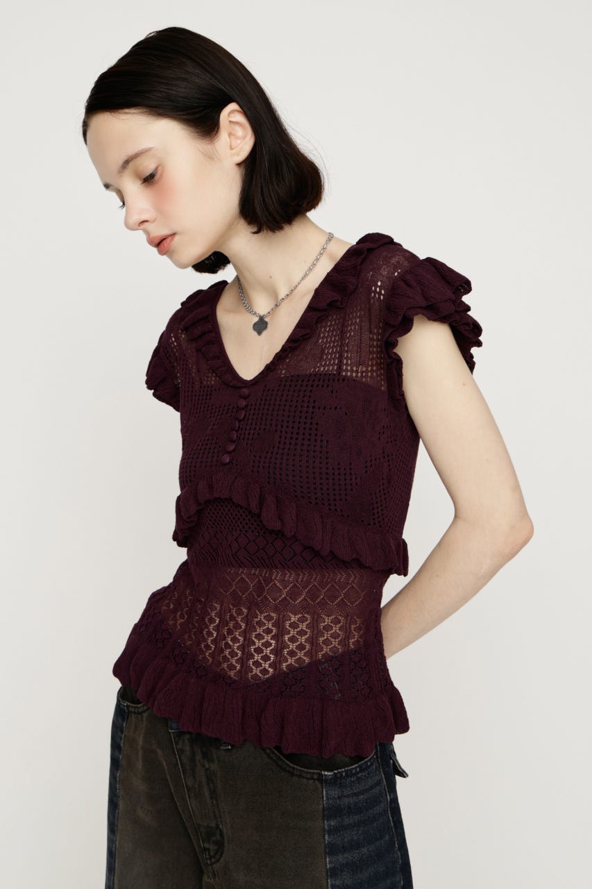 CROCHET FRILL トップス D/PUR FREE