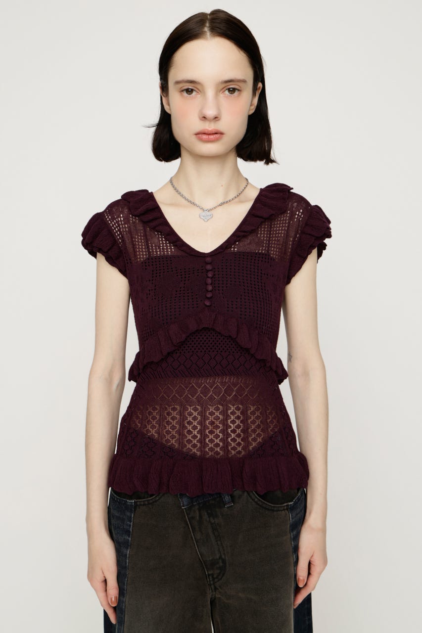 CROCHET FRILL トップス D/PUR FREE