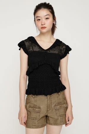 CROCHET FRILL トップス