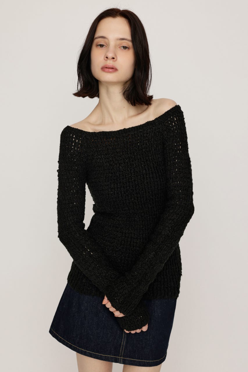 OFFSHOULDER MESH トップス BLK FREE