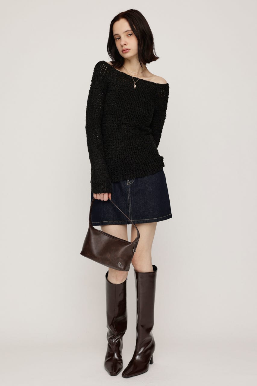 OFFSHOULDER MESH トップス BLK FREE