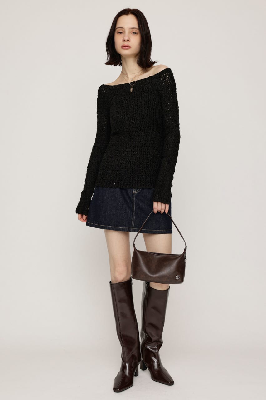 OFFSHOULDER MESH トップス BLK FREE
