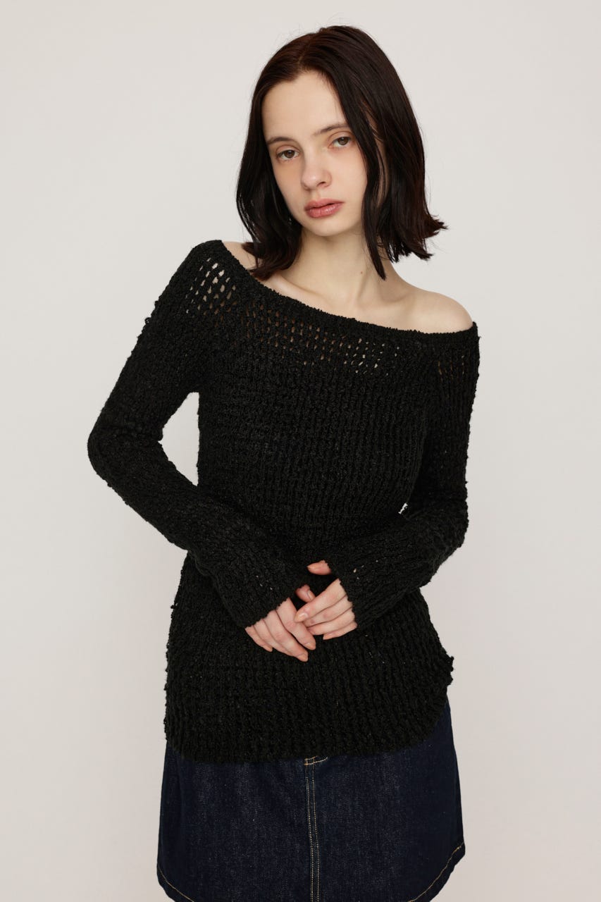 OFFSHOULDER MESH トップス BLK FREE