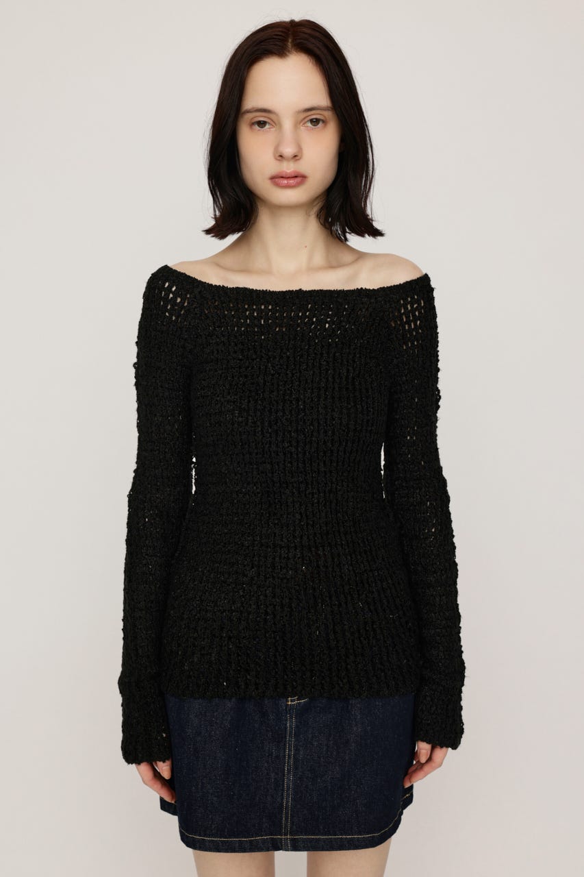 OFFSHOULDER MESH トップス BLK FREE