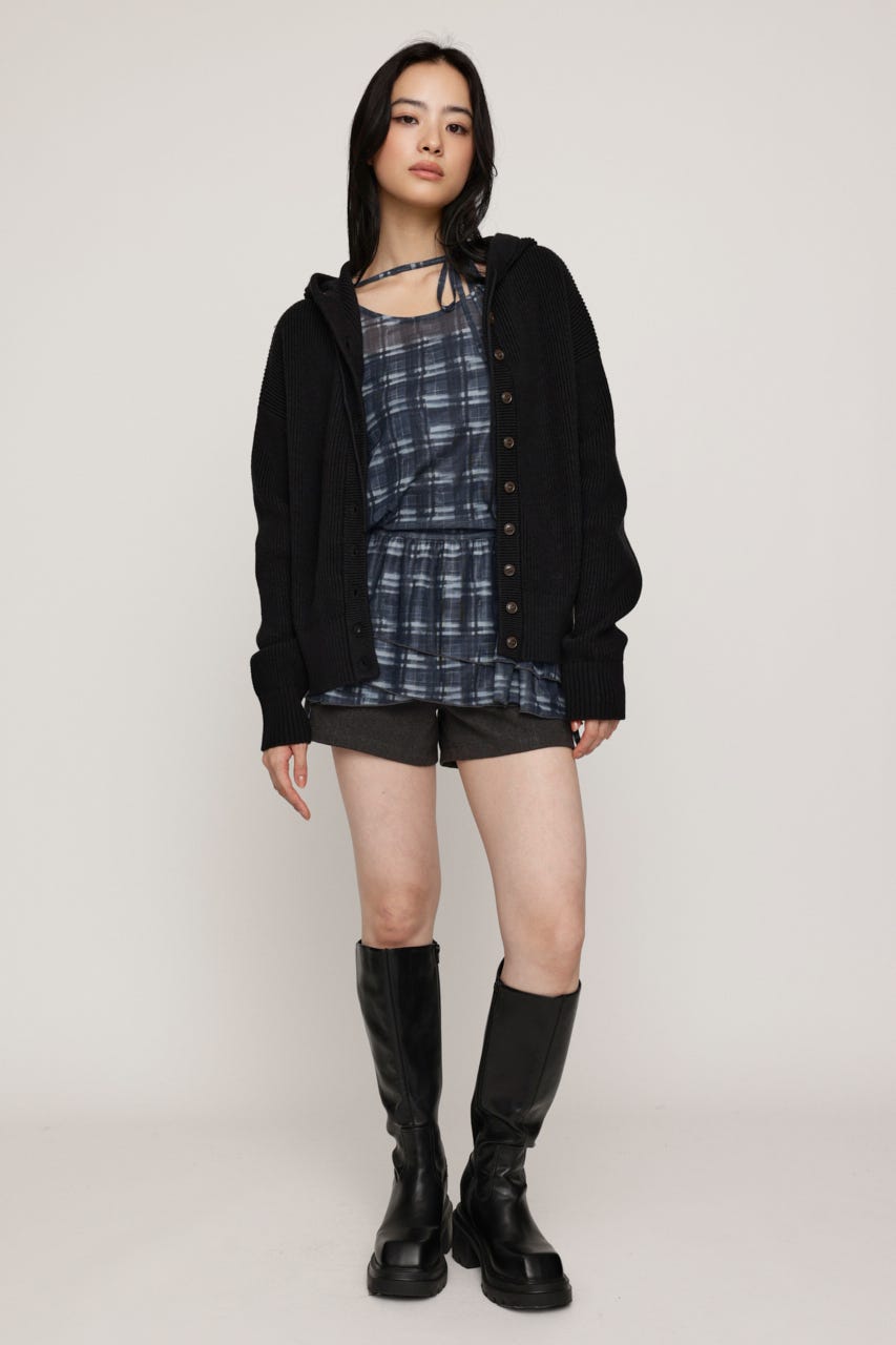 KNIT BUTTON HOODIE BLK FREE