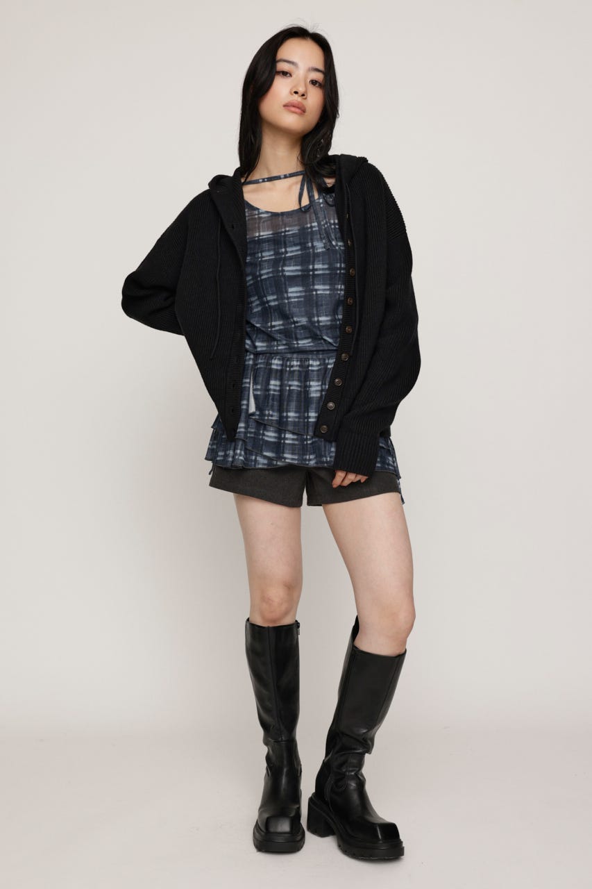 KNIT BUTTON HOODIE BLK FREE