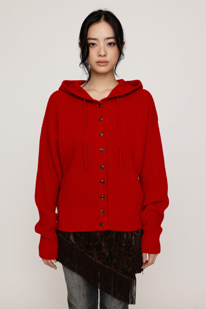 KNIT BUTTON HOODIE RED FREE